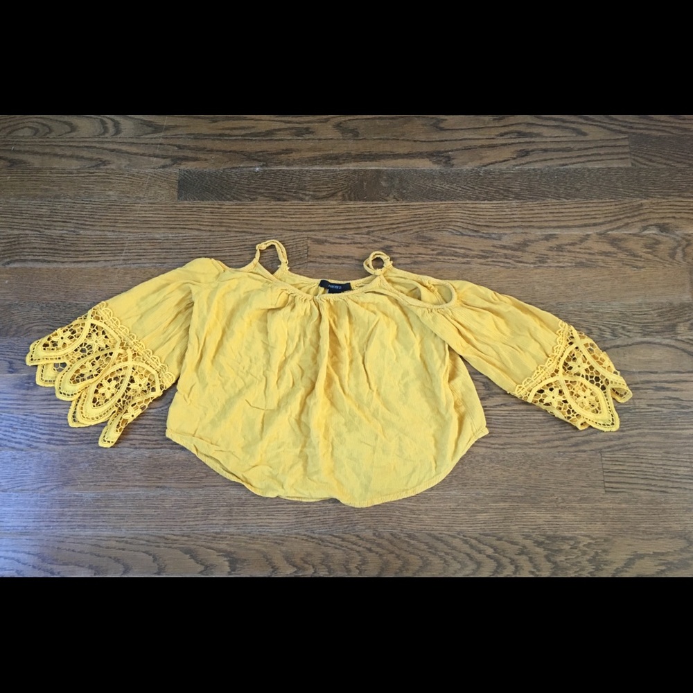 Size 10-12 Cropped open shoulder yellow top